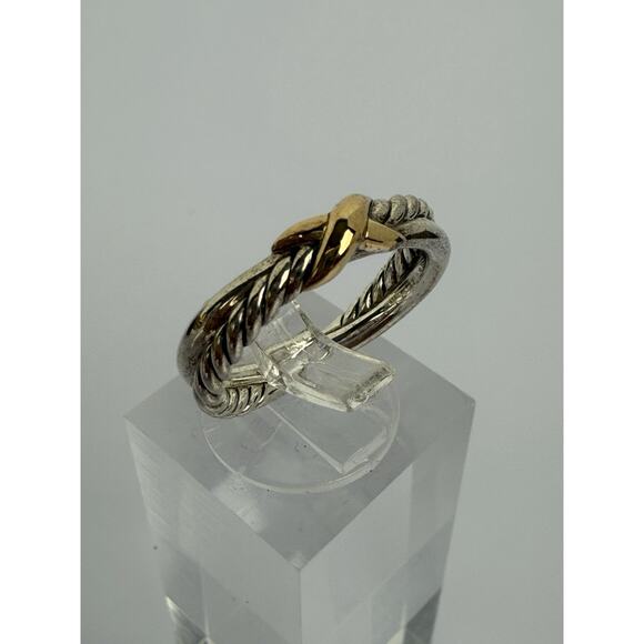 David Yurman Petite X Ring 4mm Steerling Silver & 18K Gold - Picture 1 of 7
